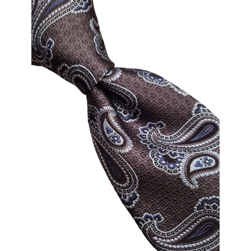 Canali 1934 Mens Silk Tie Brown Blue Silver Paisley Jacquard Recent Italy